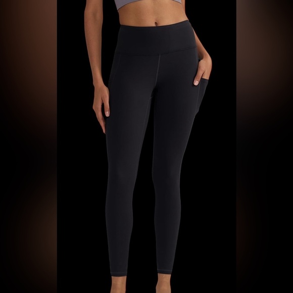 Along fit Classic Black high waisted pocket Women's Leggings Sz L - Picture 3 of 15